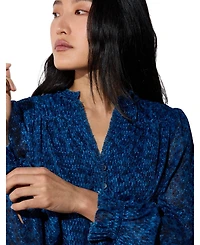 Whistles Women's Ditsy Long-Sleeve Mandarin Collar Blouse