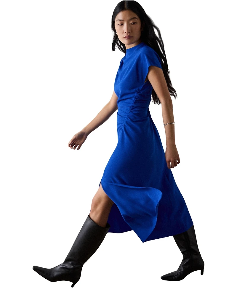 Whistles Women's Ruched Asymmetric Short-Sleeve Midi Dress