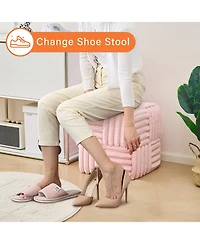 Slickblue Square Corduroy Ottoman Foot Stool with Padded Seat for Entryway