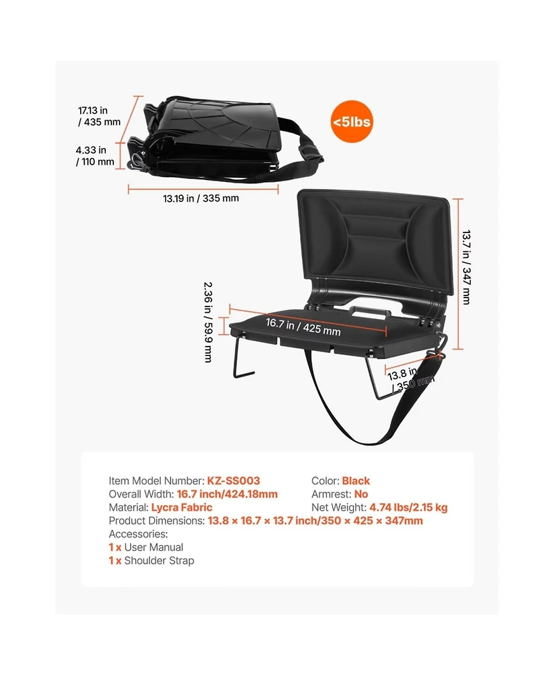 Yiortwo Folding Stadium Seat with Back Support, Cushion, Strap and Cup Holder