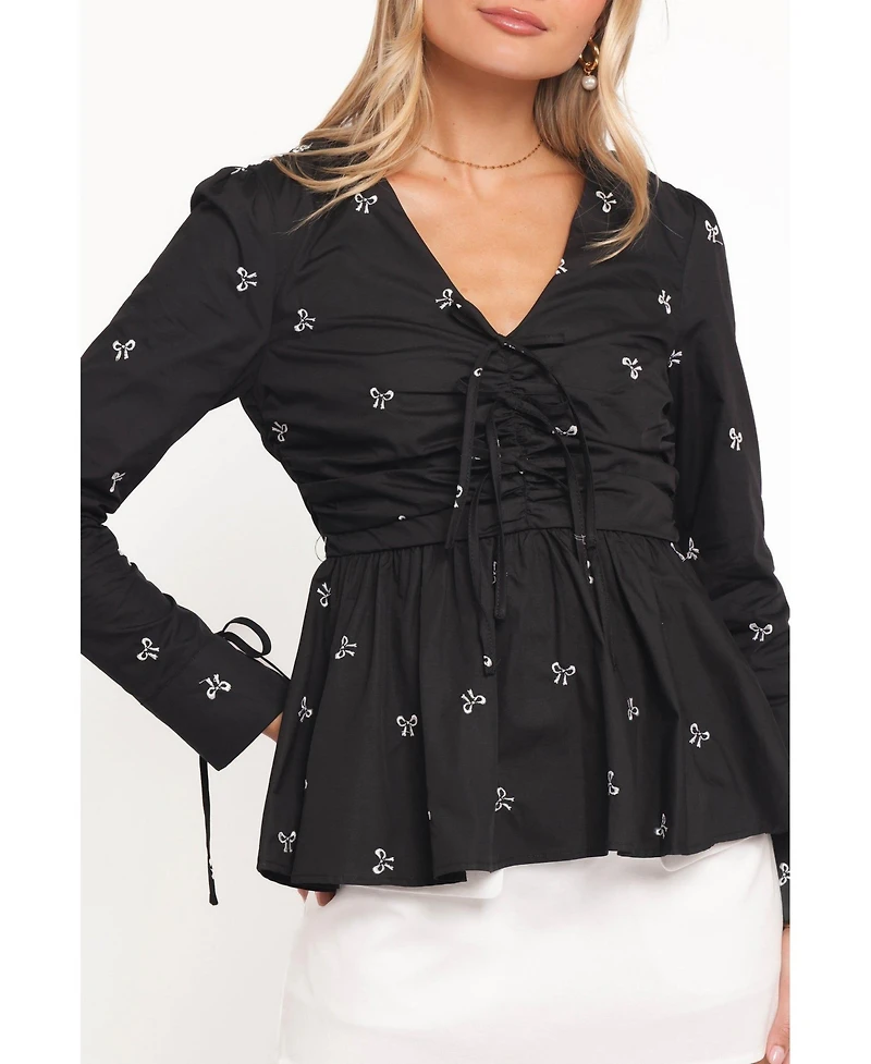 Petal and Pup Women's V-Neck Long-Sleeve Peplum Blouse