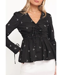 Petal and Pup Women's V-Neck Long-Sleeve Peplum Blouse