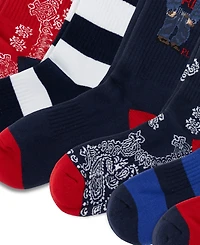 Polo Ralph Lauren Men's Rl Denim Bear Ribbed Reinforced Heel and Toe Crew Socks, 6-Pack