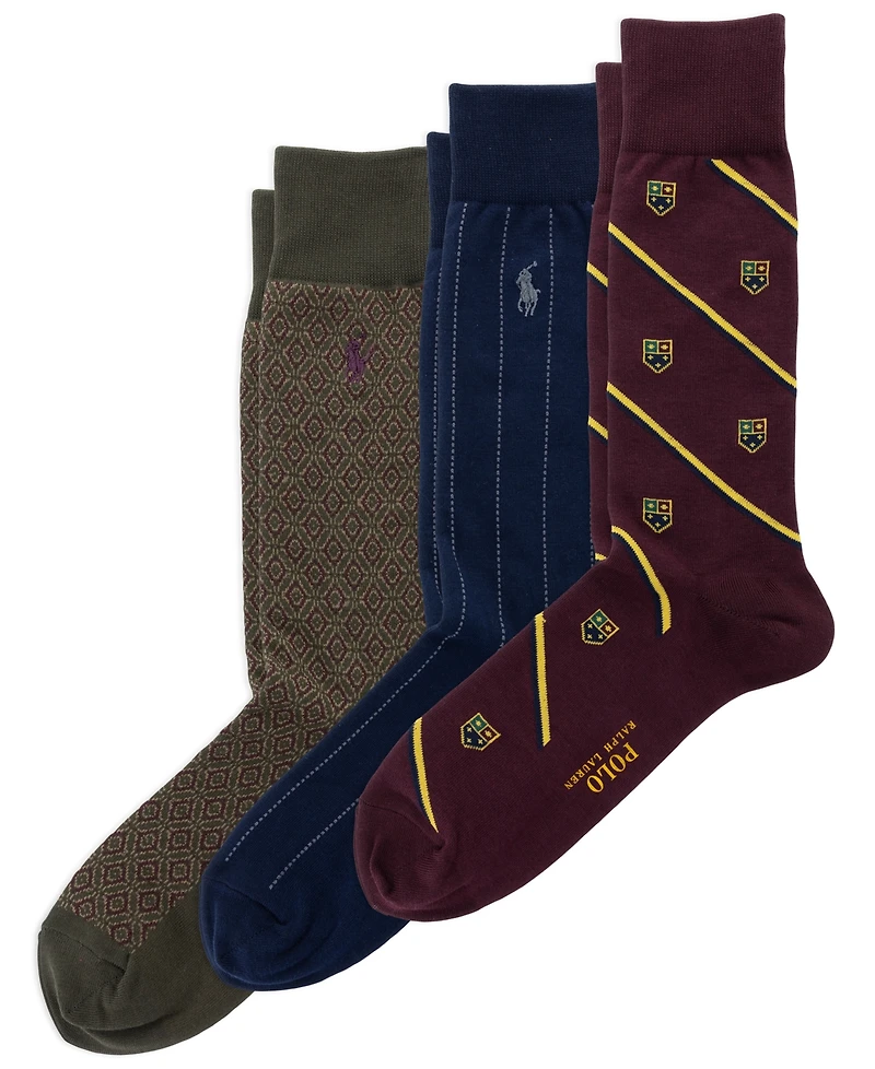 Polo Ralph Lauren Men's Novelty Slack Striped Crew Ribbed-Cuff Socks, 3-Pack