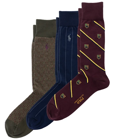 Polo Ralph Lauren Men's Novelty Slack Striped Crew Ribbed-Cuff Socks, 3-Pack
