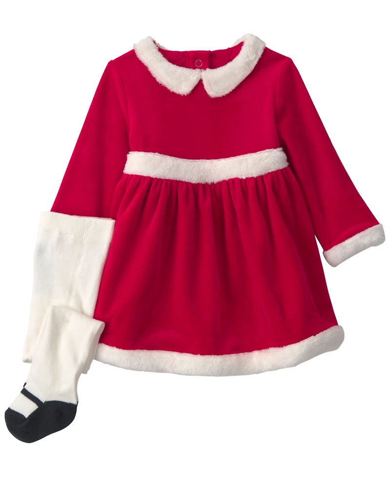 Carter's Baby Girls' Long-Sleeve Christmas Velour Dress and Tights, 2-Piece Set