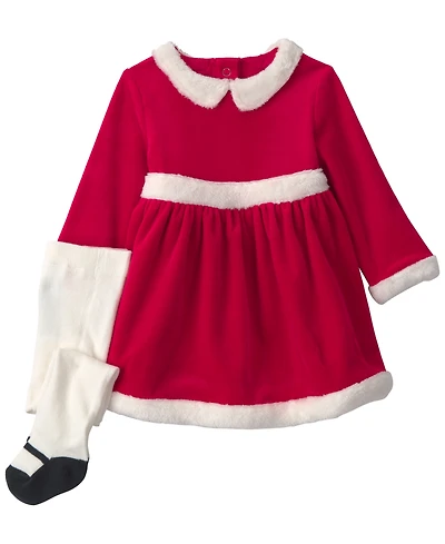 Carter's Baby Girls' Long-Sleeve Christmas Velour Dress and Tights, 2-Piece Set