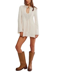 Free People Women's Bali Old Flame Long-Sleeve Mini Pointelle-Knit Sweater Dress