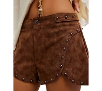 Free People Women's Best Behavior High-Waisted Mini Western Suede Shorts, 2" Inseam