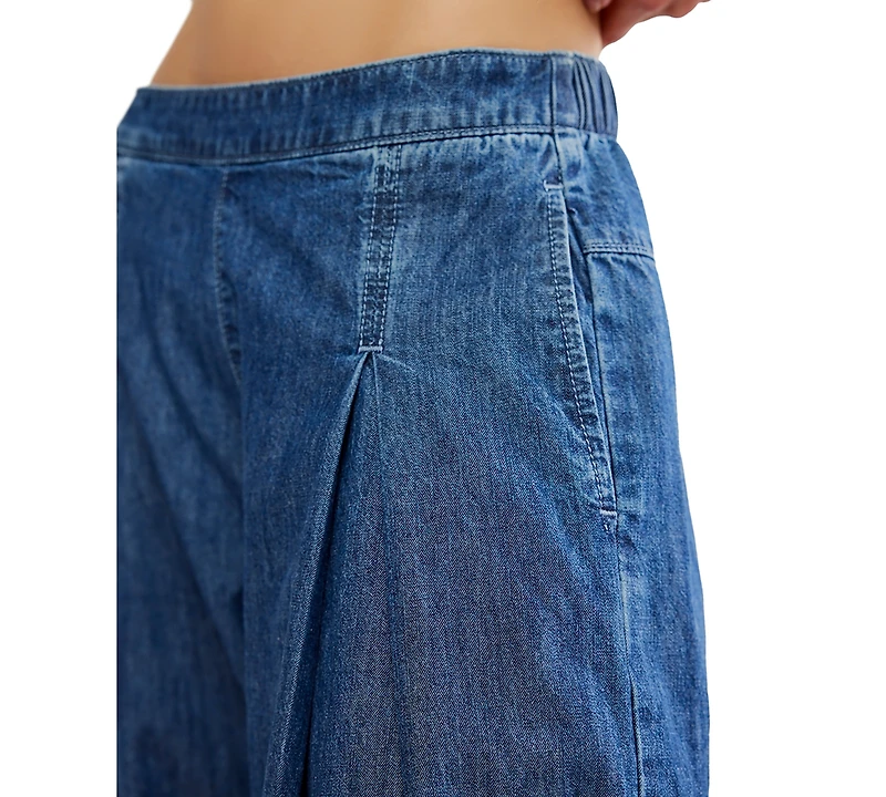 Free People Women's Moonflower Mid-Rise Wide-Leg Pull-On Jeans