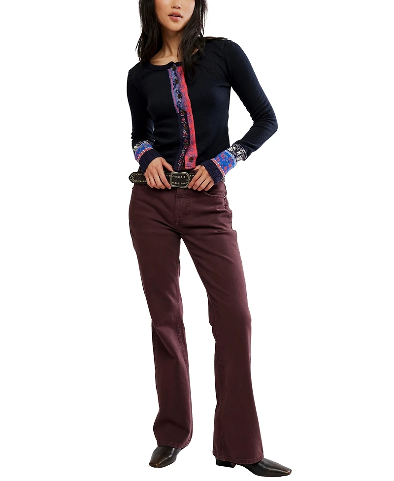 Free People Women's We The Noa Long-Sleeve Scoop-Neck Fitted Cardigan