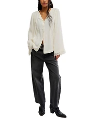 Free People Women's Donni Collared Long-Sleeve Lace-Trim Blouse