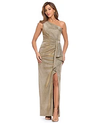 Xscape Women's Glitter One-Shoulder Front-Slit Gown