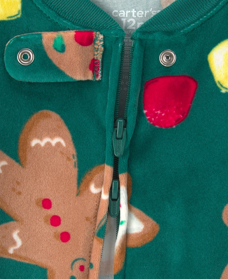 Carter's Boys' and Girls' Gingerbread-Print Christmas Footed One-Piece Pajama
