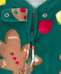 Carter's Boys' and Girls' Gingerbread-Print Christmas Footed One-Piece Pajama