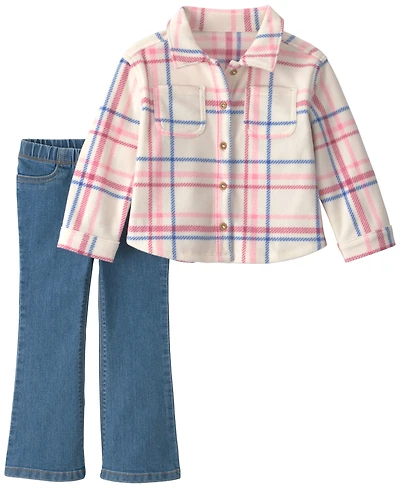 Carter's Toddler Girls' 2T-5T Plaid Flare-Leg Button-Front Long-Sleeve Top and Denim Pants Set
