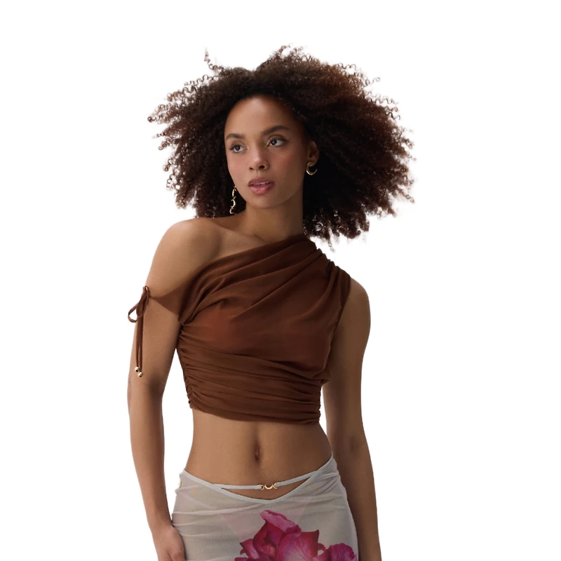 Luna B Women's Laura One-Shoulder Tulle Cropped Top