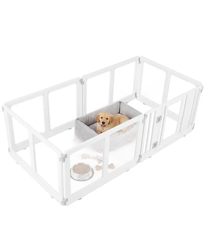 Gymax Clear Dog Playpen Transparent Pet Fence w/Door and Double Safety Locks