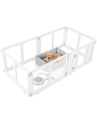 Gymax Clear Dog Playpen Transparent Pet Fence w/Door and Double Safety Locks