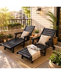 gaomon Set of 2 Hdpe Outdoor Patio Chaise Lounge Chairs, 5-Position Adjustable Recliners with Cup Holders Wheels Armrests for Poolside Deck Backyard