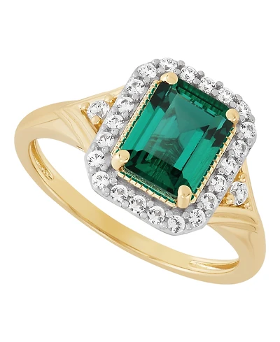 Macy's Emerald (1-3/8 ct. t.w.) & White Sapphire (1/3ct. Ring 14k Yellow Gold-Plated Sterling Silver (Also Ruby)