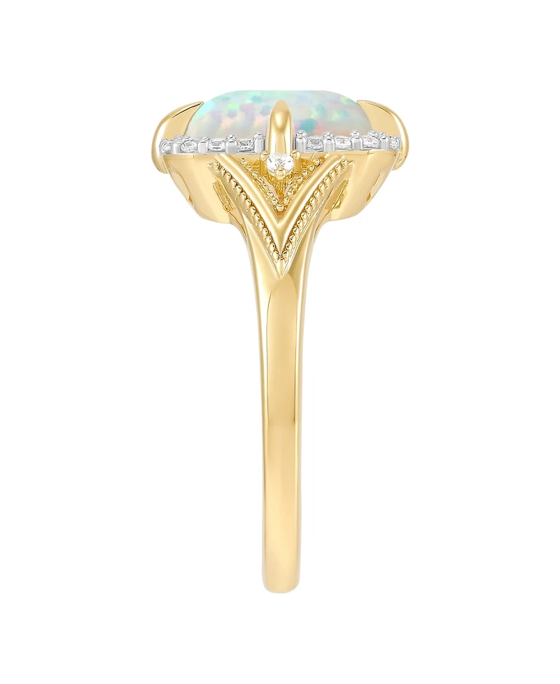 Macy's Lab-Grown Opal (9/10 ct. t.w.) & Lab-Grown White Sapphire (1/5 ct. t.w.) Ring in 14k Yellow Gold-Plated Sterling Silver