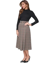 Eliza J Petite Mock Neck A-Line Twofer Midi Dress