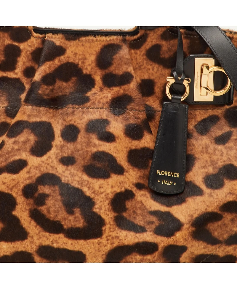 Pre-Owned Salvatore Ferragamo Women's Leopard Print Calf Hair and Leather Satchel
