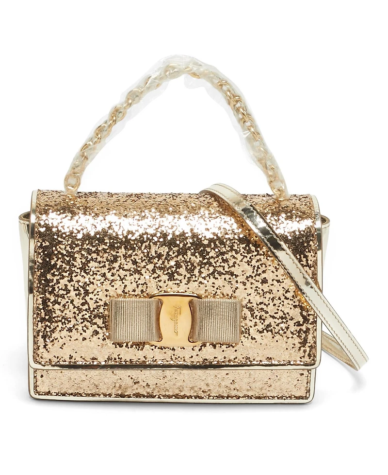 Pre-Owned Salvatore Ferragamo Women's Vara Bow Glitter Top Handle Bag