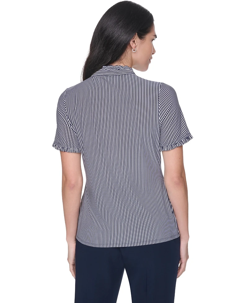 Tommy Hilfiger Women's Short-Sleeve Striped Ruffle Blouse