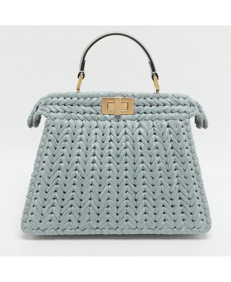 Pre-Owned Fendi Women's Peekaboo ISeeU Small Woven Straw Satchel