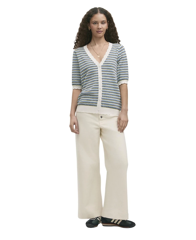 Finery London Women's Willa Striped Short-Sleeve V-Neck Cardigan