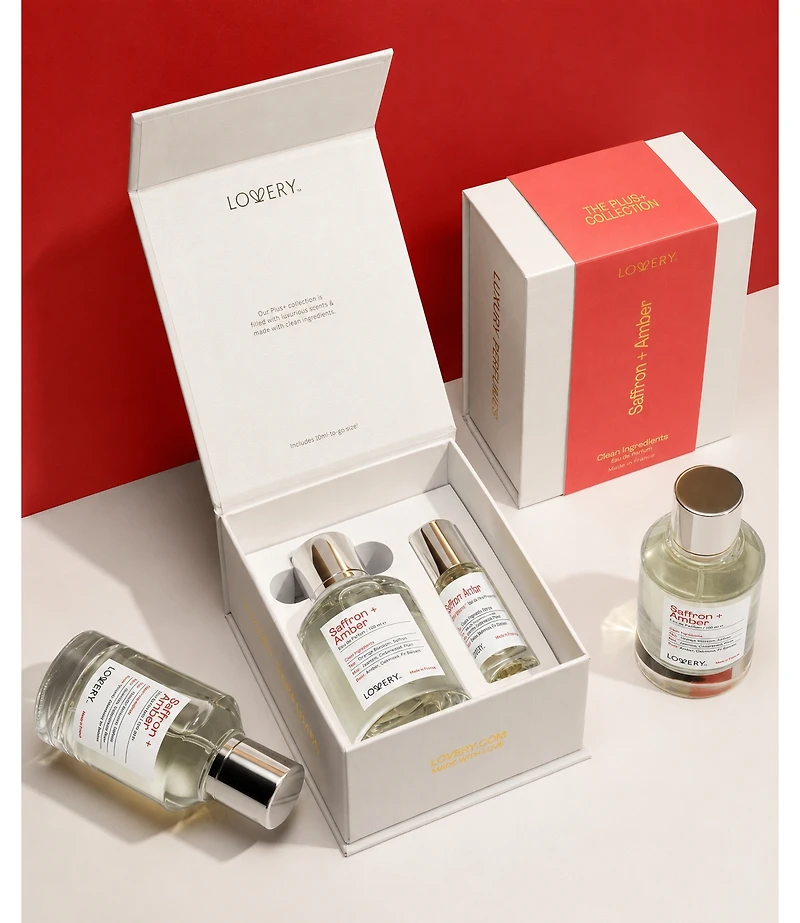 LoveryPlus Saffron + Amber Eau de Parfum 2pc Fragrance Gift Set, 3.4 fl oz Perfume Spray