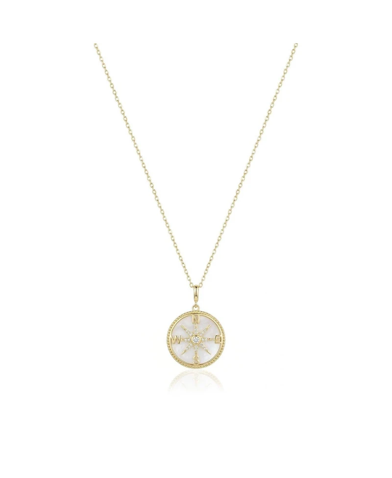 The Lovery Mother of Pearl Compass Necklace 14K Gold-Plated Sterling Silver