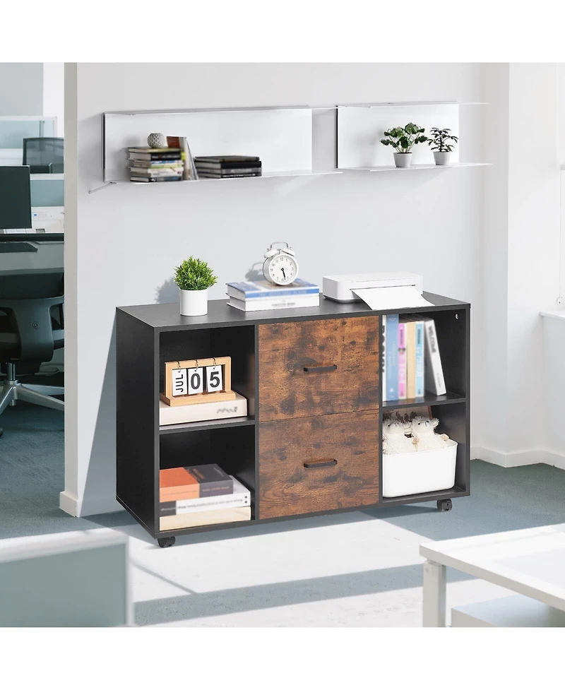 Slickblue 2 Drawer Mobile File Cabinet with Open Storage Shelves