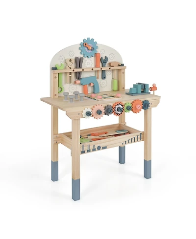 Mecale Solid Pine Wood Play Tool Workbench with Storage Shelf, Ages 3+