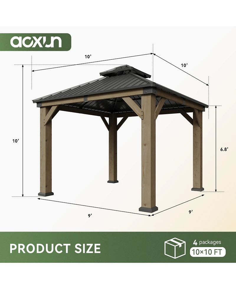 Aoxun Aluminum Hardtop Gazebo, Double Steel Roof Pavilion with Drainage System and Textilene Netting
