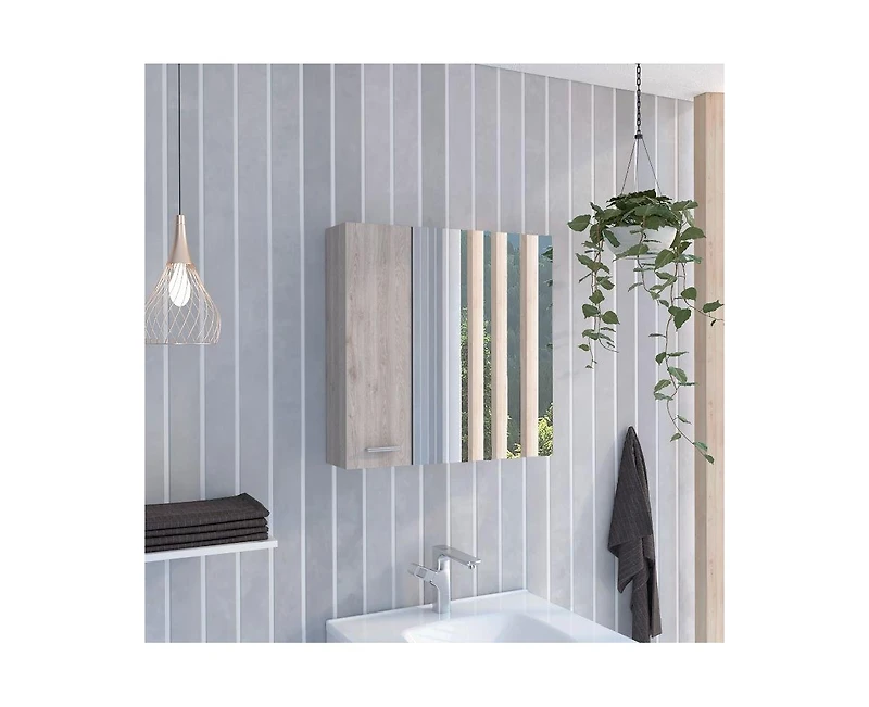 Fm Furniture Avery Wall-Mounted Bathroom Storage Cabinet with Two Doors and Open Side Shelves