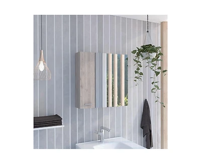 Fm Furniture Avery Wall-Mounted Bathroom Storage Cabinet with Two Doors and Open Side Shelves