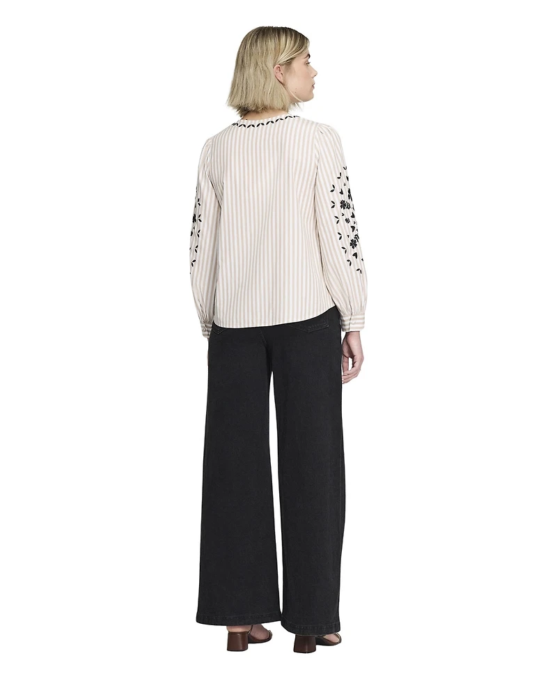 Finery London Women's Karlee Striped Tie-Front Long-Sleeve Top