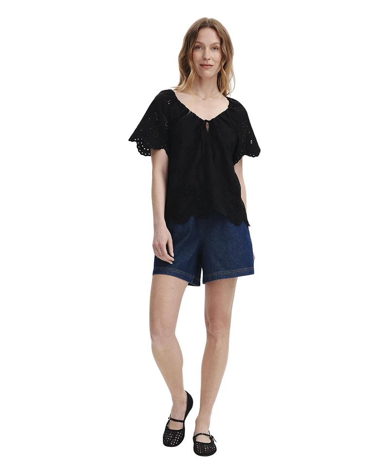 Finery London Women's Ruthie Floral-Embroidered V-Neck Short-Sleeve Top