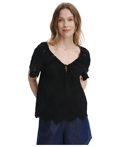 Finery London Women's Ruthie Floral-Embroidered V-Neck Short-Sleeve Top