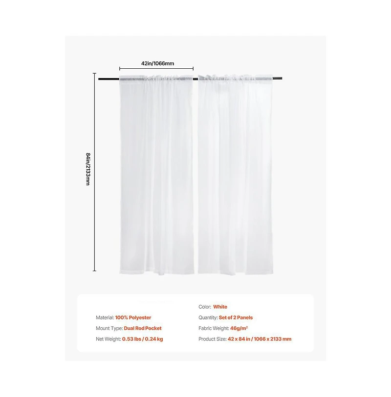 Slickblue Polyester Sheer Curtains 2 Panel Set, Window Drapes with Dual Rod Pocket for Home Decor