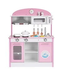 Sugift Lights and Sounds Wooden Play Kitchen With Cookware and Food Accessories, Ages 3+