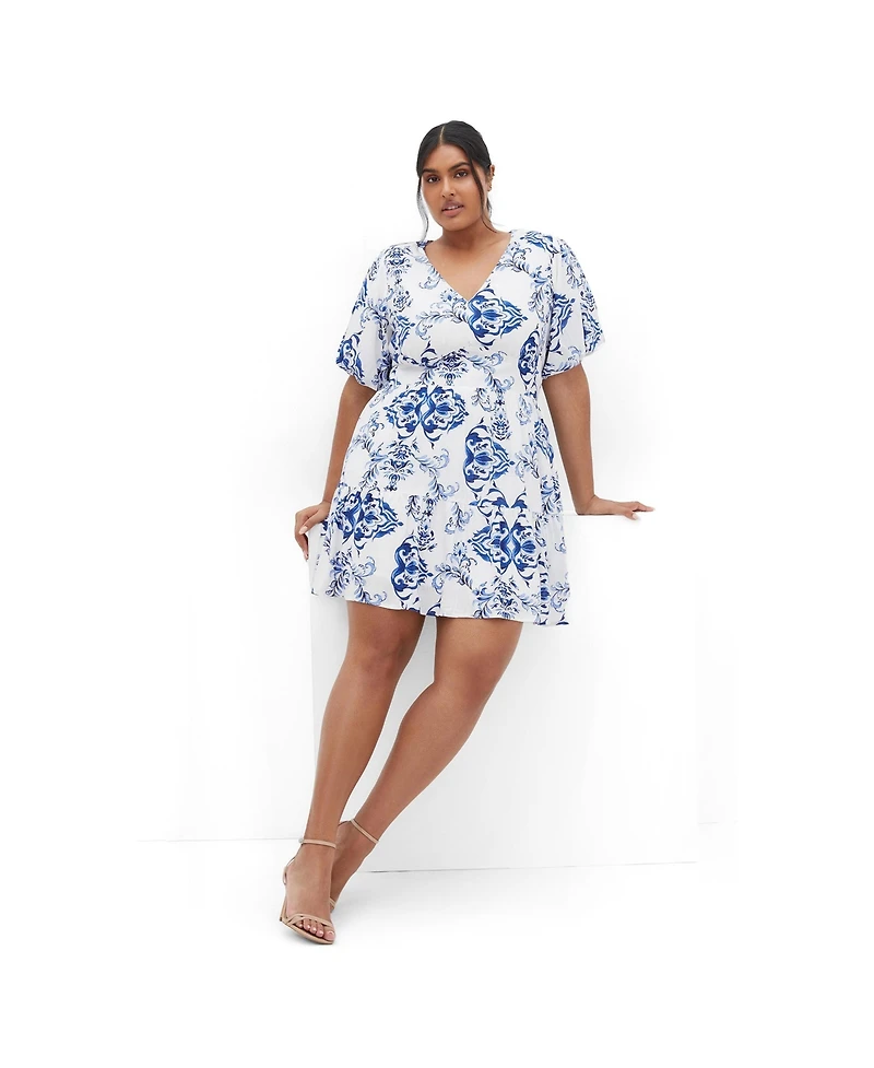 City Chic Women's Winslow Fit & Flare Print V-Neck Dress