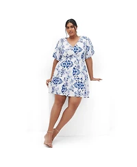 City Chic Women's Winslow Fit & Flare Print V-Neck Dress
