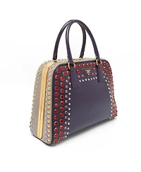 Pre-Owned Prada Women's Crystal and Stud Embellished Saffiano Leather Satchel