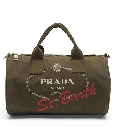 Pre-Owned Prada Women's St. Barth Logo Canvas Boston Bag