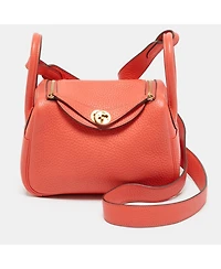 Pre-Owned Hermes Women's Lindy Mini Finish Rose Texas Taurillon Clemence Leather Shoulder Bag