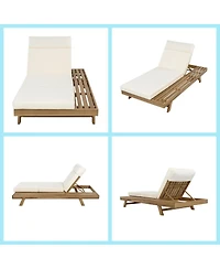 Asagikoiai Acacia Wood Outdoor Chaise Lounge with Headrest and 3-Fold Cushion